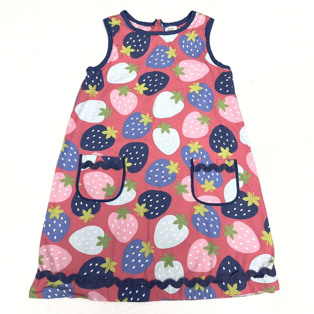 MINI BODEN Pink Strawberry Jumper Dress Sz 9-10 Yrs Sleeveless Pinafore Pockets